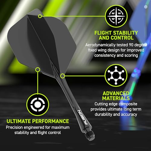 Image of Winmau Fusion No.2 Integrated Flight & Shaft System - Lightweight Replacement Set for Steel & Soft Tip Darts - 90-Degree Wing Design Sizes