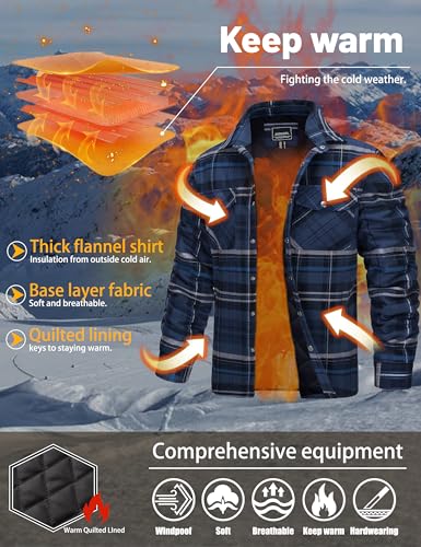 Image of TACVASEN Men's Flannel Shirt Quilted Lined Theraml Winter Coat Button Down Insulated Flannel Shirts Jacket