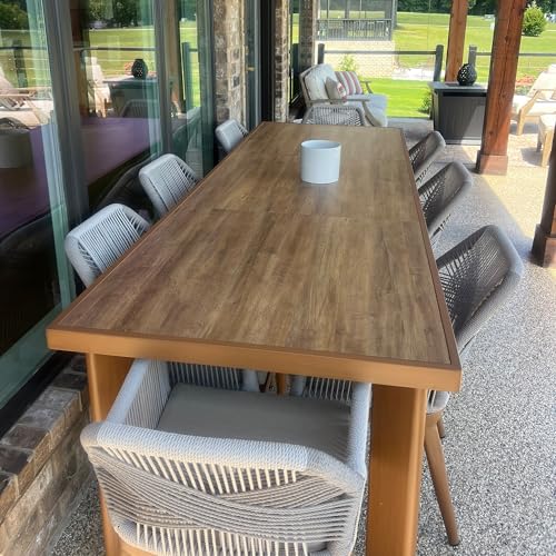 Image of PURPLE LEAF 9 Pieces Patio Dining Set with Cushion and Wicker Arm Deep Teak | Premium HPL Tabletop, Sunbrella Color Lasts, Quick-Dry Textilene Rope Backrest, Stable Aluminum Frame, Washable Seat Cover