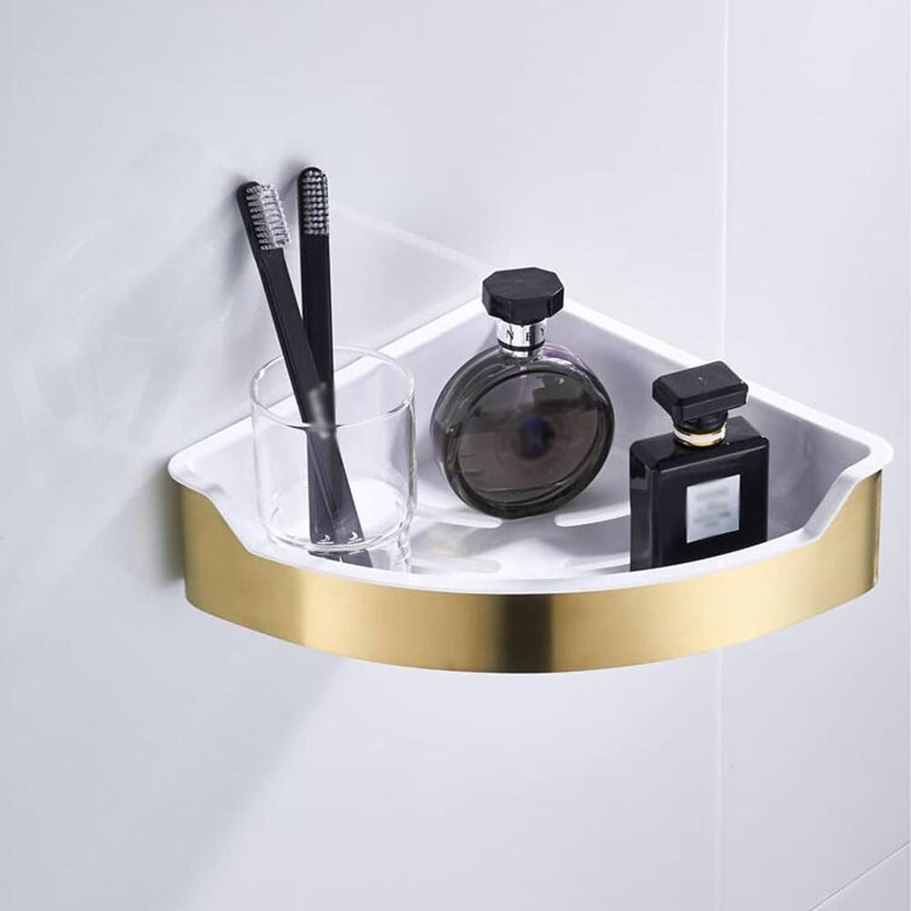 Ruiseawing Bathroom Shelves Corner Shower Caddy Floating Shelves Brushed Gold Stainless Steel for Cosmetics Shampoo Organizer Shelf Draining
