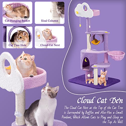 Cat Trees,59 Inch Purple Cat Activity Trees, With Tree Hole And Sisal Scratching Post And Plush Dangling Balls, Pet Jungle Gym, Cat Climbing Tower Pet Play Condo Furniture… #TOP2