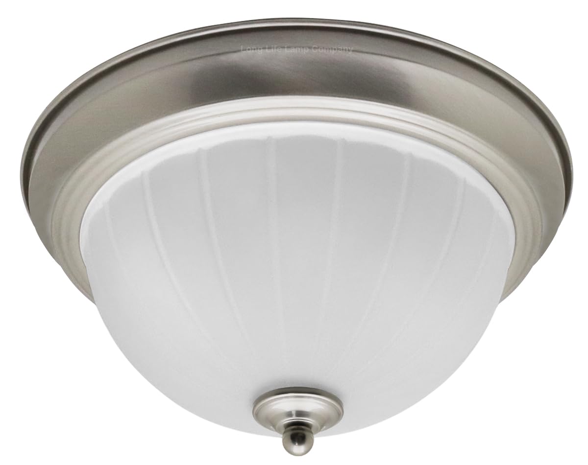 Long Life Lamp Company Flush Mounted Brushed Chrome Ceiling Light Frosted Glass Dome Shade Metal Surround IP44 Bathroom, Home (Brush Chrome H3113)