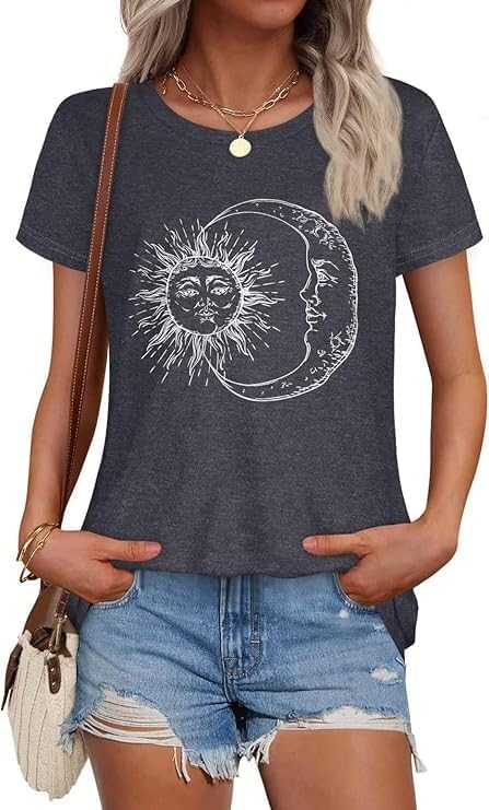 Womens T Shirts Short Sleeve Tees Sunflower Vacation Graphic Loose Summer Tops
