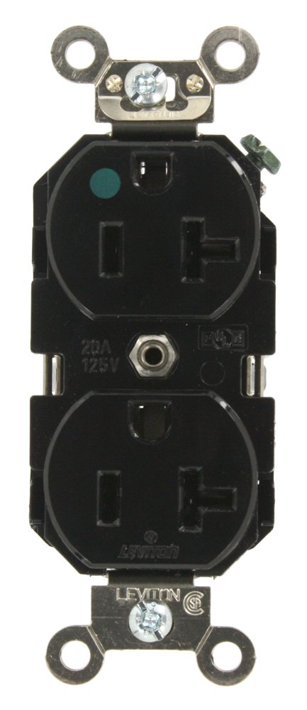 Leviton 20 Amp, 125 Volt, Extra Heavy Duty Hospital Grade Duplex Receptacle, Straight Blade, Self Grounding, 8300-E, Black