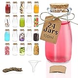 volila Botes Cristal Pequeños de 100ml - Paquete de 24 Mini Botellas de Cristal, Tarros de Cristal con Tapa Pequeños de Corcho - Botellitas de Cristal Pequeñas para Regalos o Recuerdos de Boda