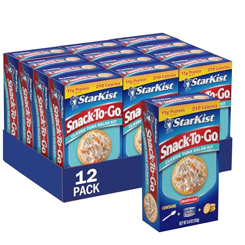 StarKist Snack-To-Go Ready to Eat Meals Tuna Salad Kit, 3.6 oz (12 Pack) Classic Tuna Salad with Crackers Kit.