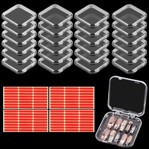 24 pièces Ensemble Boîtes Rangement pour Ongles, Kalolary Boîte Rangement Transparente Faux Ongles avec 4 feuilles Ruban Adhésif Double Face Amélioré...