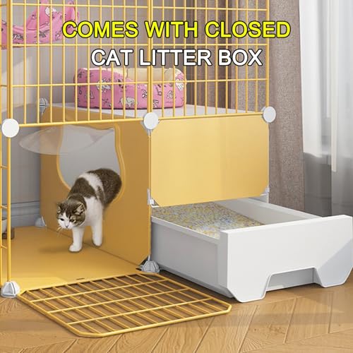 Enclos multifonctionnel fermé pour chat avec bac à litière intégré et rangement