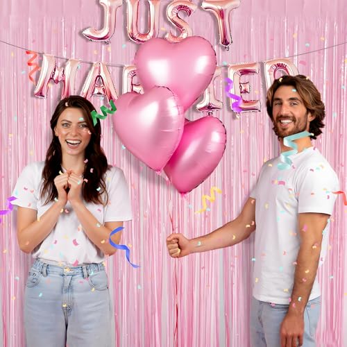 Image of Pastel Pink Birthday Party Backdrop Decorations Foil Fringe Curtain 3.3x8.2ft 2 Pack, Pink Streamers Background Party Decorations Wall Door Hanging for Baby Valentines Barbie Princess Bachelorette