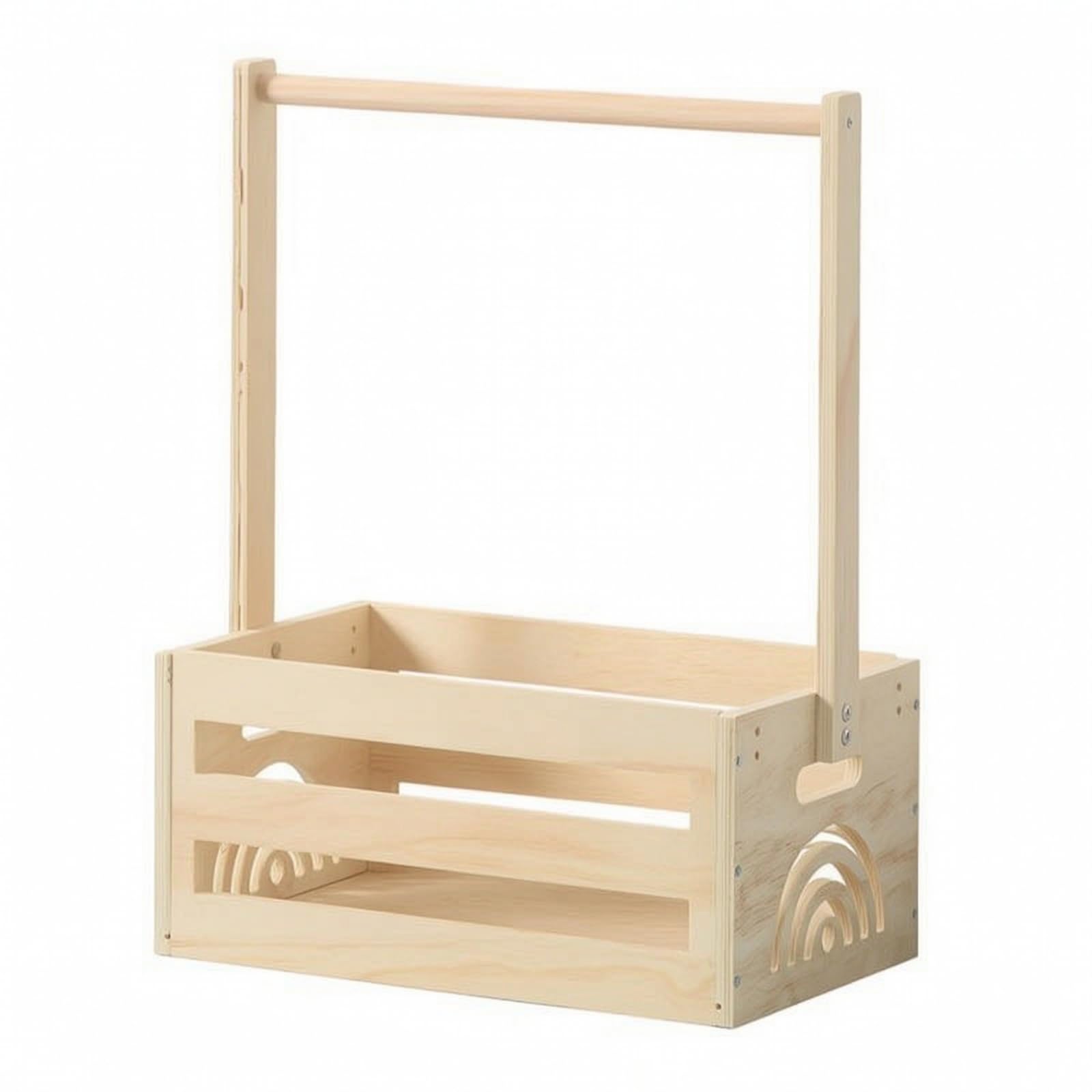 MagiDeal Cestino Aperto | Pannelli Laterali a Doghe, Cestino oggetti con Manico, Rustico, per Cameretta, Bagno, Mamme, Neonati,