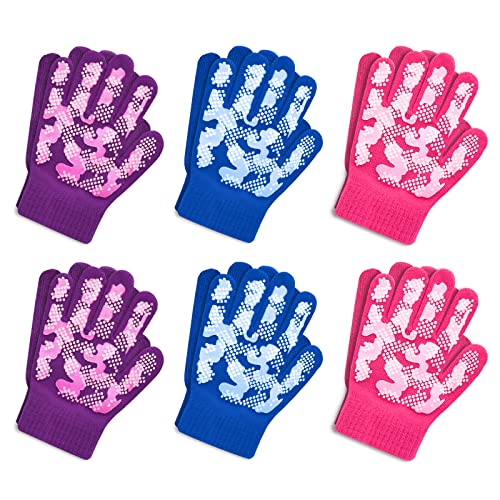 Evridwear Boys Girls Magic Stretch Gripper Gloves 6 Pairs Assortment, Kids Winter Warm Gloves Children