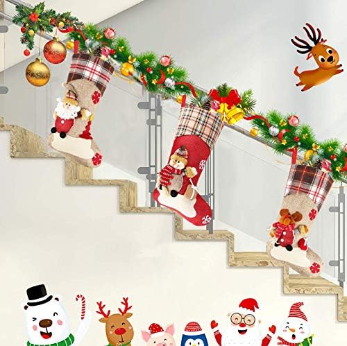 Christmas Stocking Set of 3, 18" Large Xmas Sock Sack Gift Bag for Tree Decoration Christmas Ornament Candy Pouch Bag Theme Santa, Snowman, Reindeer