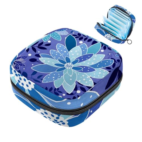 YTYVAGT Sac de rangement pour serviettes hygiéniques, sac menstruel, sac à tampons, fleur grise bleue, pochette menstruelle