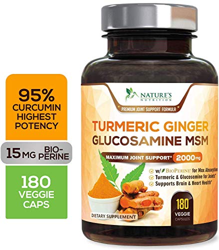 Turmeric Curcumin with Ginger, Glucosamine & MSM 2000mg 95% Curcuminoids, BioPerine for Best