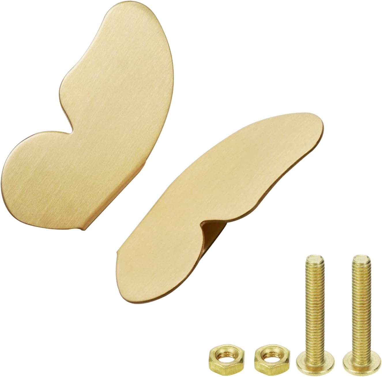 Semetall 2.91" Solid Brass Cabinet Knobs Decorative Butterfly Shape Single Hole Pull Handles for Kitchen Door Drawer Dresser,2 Pairs,Gold