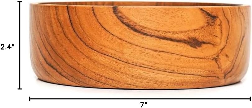 Rainforest Bowls Set of 4 7" Large Straight Side Javanese Teak Wood Bowls- Perfect for Everyday Use, Hot & Cold Friendly, Ultra-Durable- Premium Solid Wooden Bowl Handcrafted by Indonesian Artisans