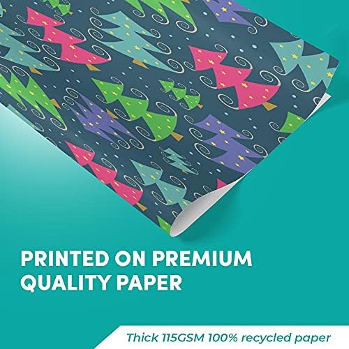 4 x Large Sheets Wrapping Paper 70x50cm Happy Birthday | Blue Green Purple Christmas Trees Thick Gift Wrap Fully Recyclable and Eco Friendly #170197