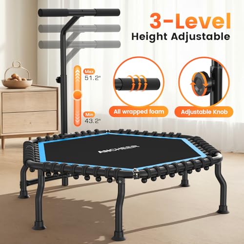 Image of ANCHEER 50 inch Rebounder Trampoline for Adults- 2026 Foldable Mini Trampoline with Bar- Exercise Trampoline for Adults, Max Load 560lbs, for Indoor /Garden Workout