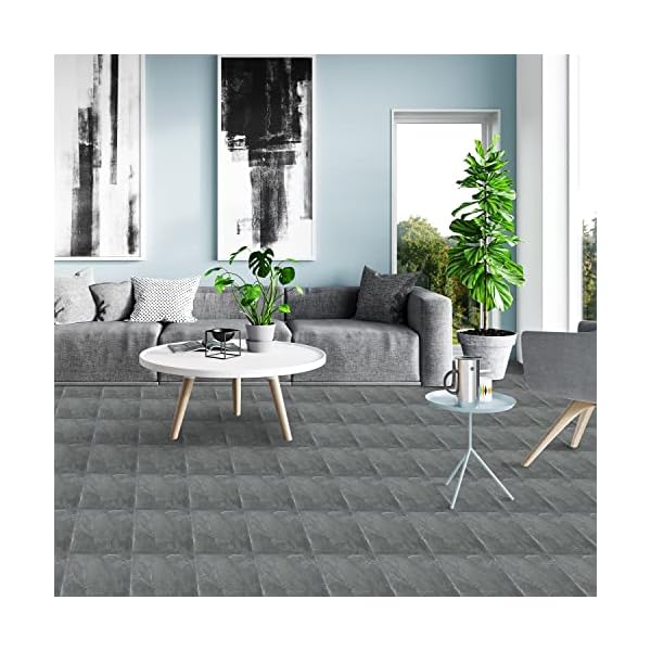 Cecaylie PVC Bodenbelag, Vinyl Boden, Selbstklebende Vinylboden, 30x30cm, Rutschfeste Wasserdichte Schneidbar Fliesenoptik Bodenfliesen, Fussbodenheizung Fliesen (ca. 7m², Grau Marmor) – Bild 8