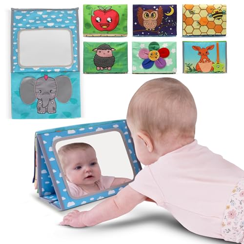 Image of Tummy Time Baby Mirror Infant Toys Newborn 0 3 Months Brain Development Crinkle Cloth Book Teether Black and White High Contrast Baby Toys 2 4 5 0-6 Month Boys Girls Shower Gift Easter Basket Stuffers