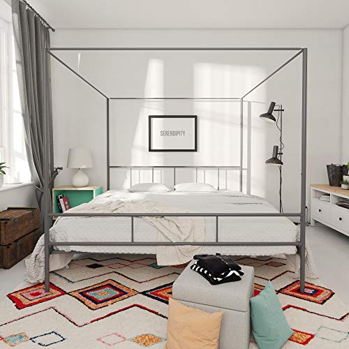 Novogratz Marion Canopy Bed, King, Gunmetal Grey Ocean Decors