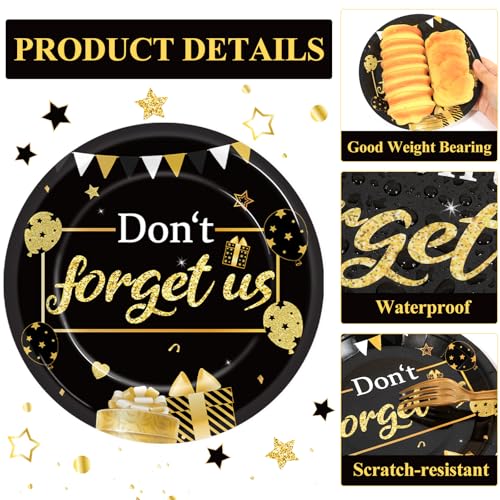 48Pcs We Will Miss You Plates and Napkins Farewell Party Supplies Goodbye Party Decorations Black and Gold Going Away Disposable Paper Tableware Set for Leaving Retirement Graduation Serve 24 - Image 2