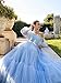Puffy Sleeve Lace Prom Dresses 2026 Long with Pockets Off Shoulder Tulle Ball Gown Formal Dresses for Women Dusty Blue 2