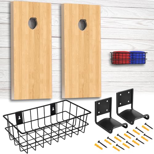 JOZDAUP Cornhole Boards Holder Set, 2 Pack Hooks for Hanging Cornhole Board and Cornhole Sandbags, Cornhole Board Games Holder Storage, with Wall Mount&Screws, Cornhole Board Games Holder Accessories