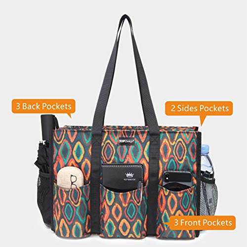 Image of TOPDesign Utility Water Resistant Tote Bag with 13 Pockets, Top Zipper Closure & Thick Bottom Support, for Working Women