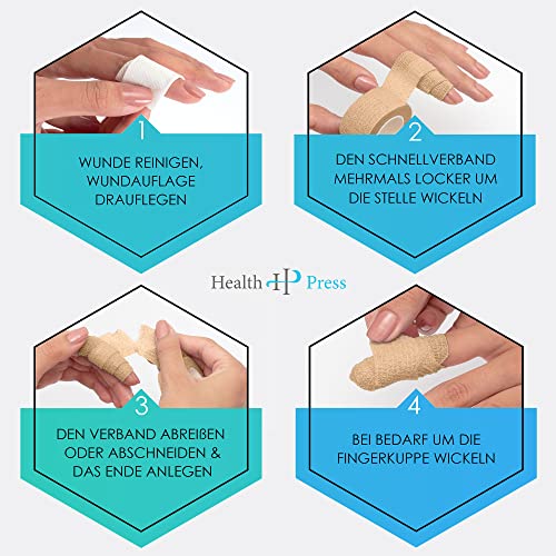 Health Press Fingerpflaster Selbsthaftend – 4x Pflaster Rolle (2,5cm x 4,5m) – Verband Selbstklebend – Elastisches Tape wasserfest – Staub-, Fett- & Schmutzabweisendes Pflasterband (Beige, 4 Rollen)