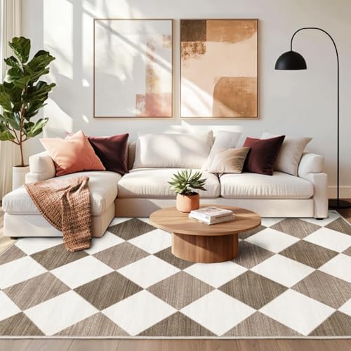Chicnix Tapis de salon, à poils courts, 120 x 160 cm, lavable, antidérapant, moderne, motif damier, pour chambre à coucher, chambre d'enfant, bureau, décoration de...