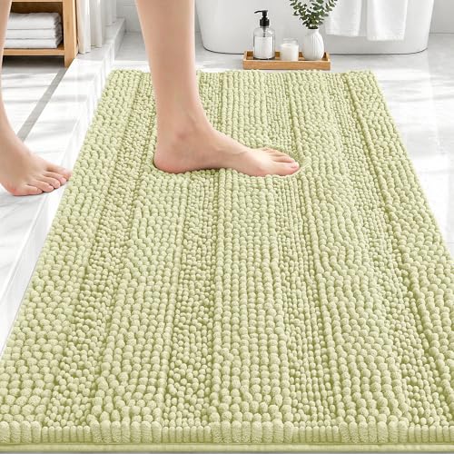 Image of OLANLY Thick Bathroom Rugs 30x20, Extra Soft Absorbent Chenille Striped Bath Rugs, Rubber Backing, Machine Wash Dry, Bath Mats for Bathroom Floor, Tub and Shower, Home Decor Accessories, Vanilla