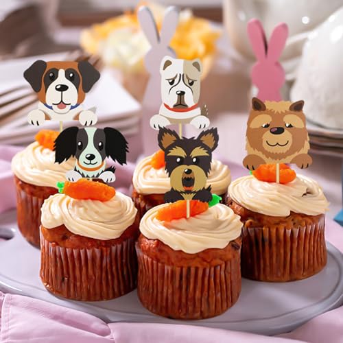 EHDWXVZM 40 Stück Kuchen-Hunde-Einsätze, Kuchen-Dekoration, Cupcake-Topper, Geburtstagszubehör, Dekorative Accessoires