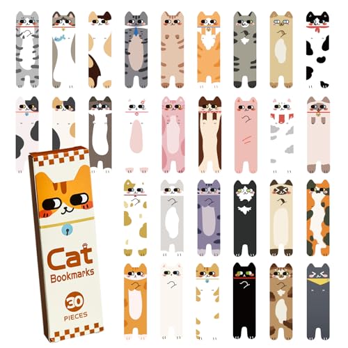 30Pcs Cat Bookmarks Cute Paper Book Marks for Reading Kids Double-Print Bookmark for Book Lovers Student Girls Boys Classroom