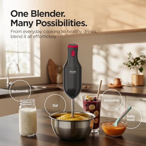 Image of Preethi Blend Pro 250W Compact Blender | Hot & Cold Blending, Rust-Free Steel Arm | For Buttermilk, Smoothies & Baby Food | Easy Operation, Easy to Clean
