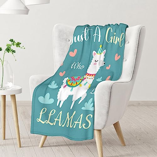 Blanket for Girl Women - 60x80 Inches Cute Llama Throw Gifts- Teal Soft Fuzzy Blankets for Bed, Couch & Living Room