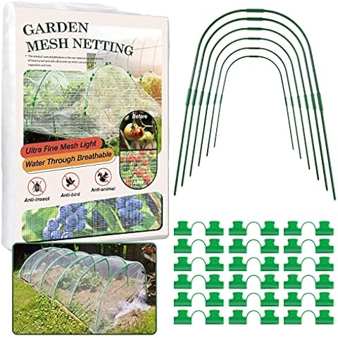 FAMIROSA Garden Mesh Netting Kit, Plant Covers 8x24 Ft Ultra Fine Mesh Netting with 6 Sets Garden Hoops ＆18 Clips, Bird Netting for Garden Protection, Greenhouse Cover Protect Fruit Vegetable Flowers Cover