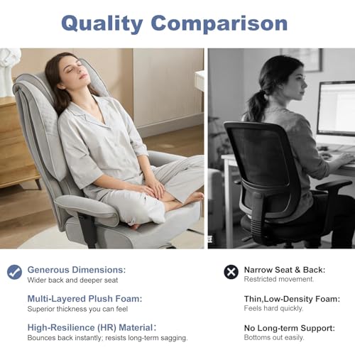 Image of EXCEBET Big and Tall Office Chair 400lbs Wide Seat, Leather High Back Executive Office Chair with Foot Rest, Ergonomic Chairs Lumbar Support for Lower Back Pain Relief (Mesh Dove Grey)