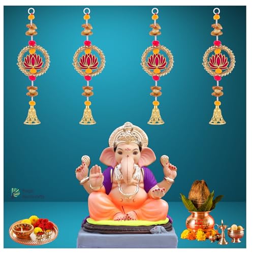 Image of Prapti Handicrafts Handmade Traditional Lotus Wall and Door Hanging for Home | Diwali Decor | Wedding and All Festival Decoration | Decorative Pooja Room mandir Pack of 4 (Style 16)