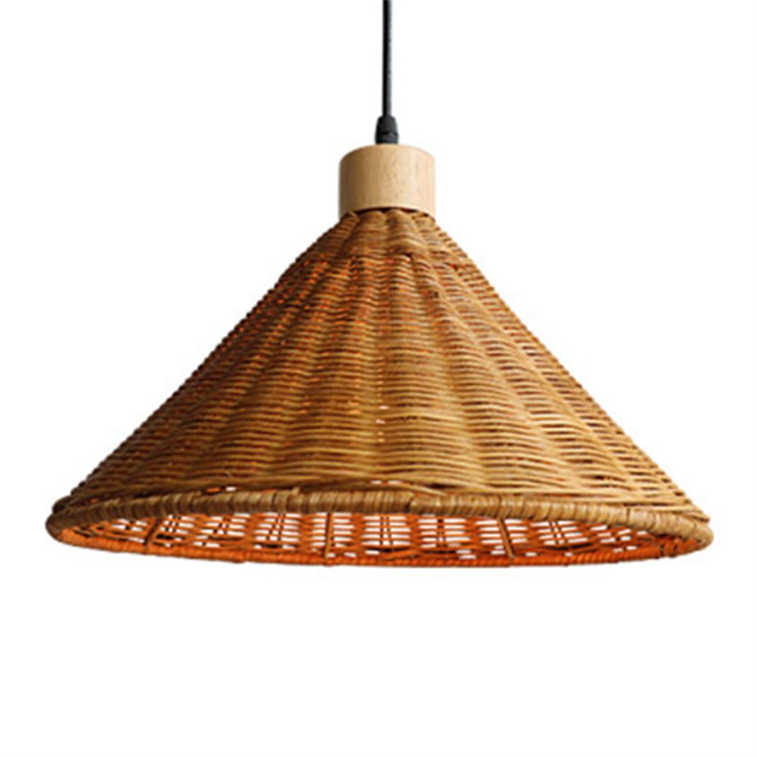 Lustre en bambou tressé main de 33 cm pour suspension de cuisine et salon beige