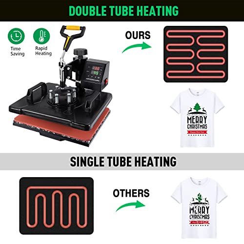 Image of Slendor Heat Press 12x15 inch 8 in 1 Heat Press Machine 360-Degree Swing Away Digital T Shirt Pressing Machine Multifunction Sublimation Combo for T Shirts Mugs Hat Plate