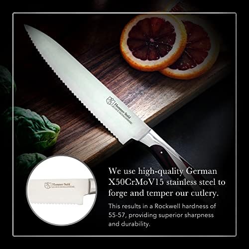 Hammer Stahl Serrated Utility Knife | German Forged High Carbon Steel | Ergonomic Quad-Tang Pakkawood Handle & Gift Box - Thumbnail 2
