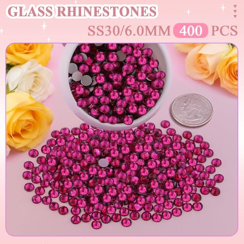 Image of 400PCS SS30 /6mm Crystal Glass Rhinestones for Bedazzling (Fuchsia) | Flatback Rhinestones for Crafting DIY Nail Art Makeup Decoration, Gems Diomand Charms for Tumbler Shoes Clothing Mug