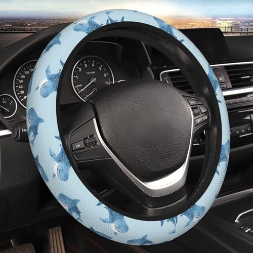 indokyeyqaz Blue Shark Steering Wheel Cover for Women Men Girls, Car Accessories Decor Thickened Anti-Slip Auto Steering Wheel Covers Protector Universal Fit 15 Inch for Cars, Truck, SUV