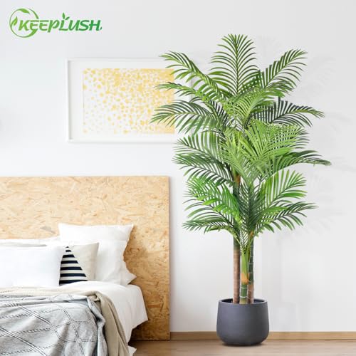 Image of 6ft Triple Golden Cane Palm Artificial Tree 180cm, Large UV-Resistant Tropical Palm Fake Plant Big Size, Perfect for Indoor or Outdoor, Ideal for House Living Room Patio or Office Decor