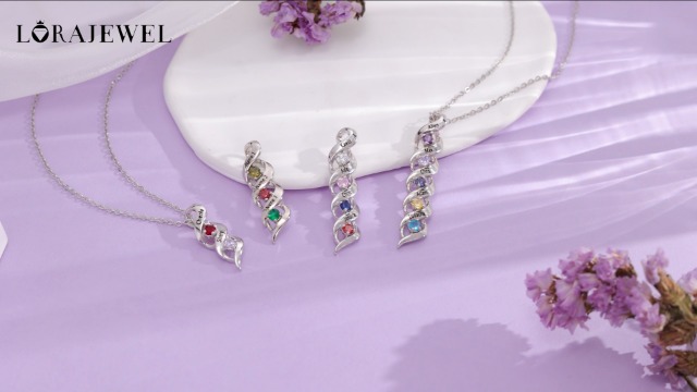 lorajewel Personalizzare Collana da donna attraverso Pendente Nome personalizzato e pietra di nascita Regalo per figlia, fidanzata, madre (1stone