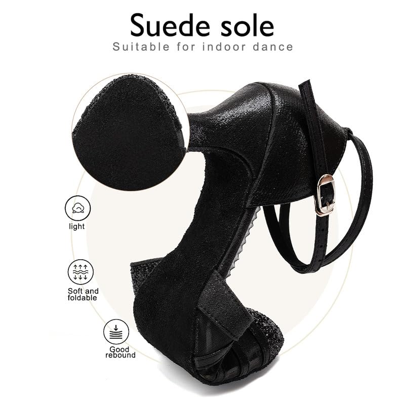 TINRYMX Womens Latin Dance Shoes Sequin Mesh Ballroom Salsa Tango Party Wedding Dance Shoes,Model-DY1054