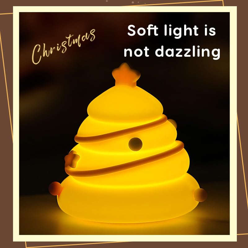 LED-Weihnachtsbaum-Nachtlicht, 3 Stufen, dimmbar, Kinderzimmer-Dekor, niedliche Lampe, Silikon-Quetschlicht, wiederaufladbar, Nachttischlampe zum Stillen, Kleinkind, Baby, Kinderdekoration