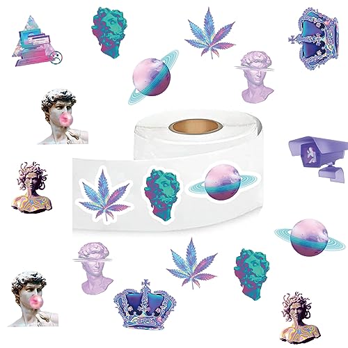Vaporwave Stickers (500 pcs), 10 Sheets Graphic Vintage Aesthetics Decal Roll Self Adhesive Seals for Birthday Party Decorations Water Bottle Laptop Scrapbook Cards Envelopes