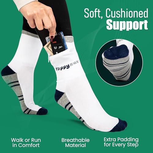 Image of Zipper Sock Wallet - Cotton & Polyester Zipper Socks with Pockets - Fits shoe size 6-13